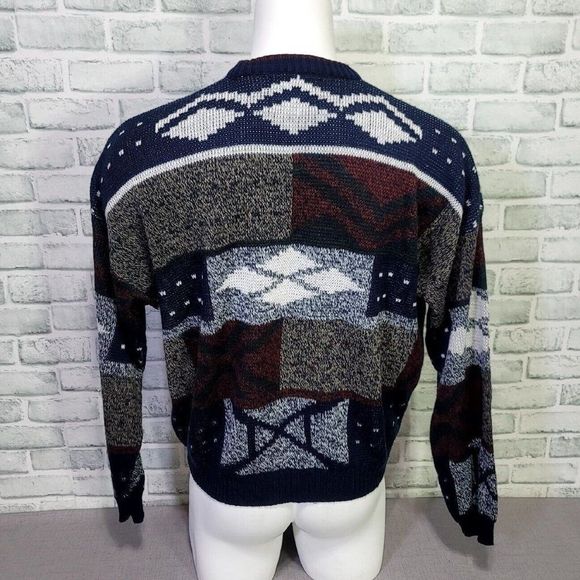 Vintage 80s 90s Expressions Mens XL Abstract Geo Knit‎ Pullover Ski Sweater - Picture 5 of 8